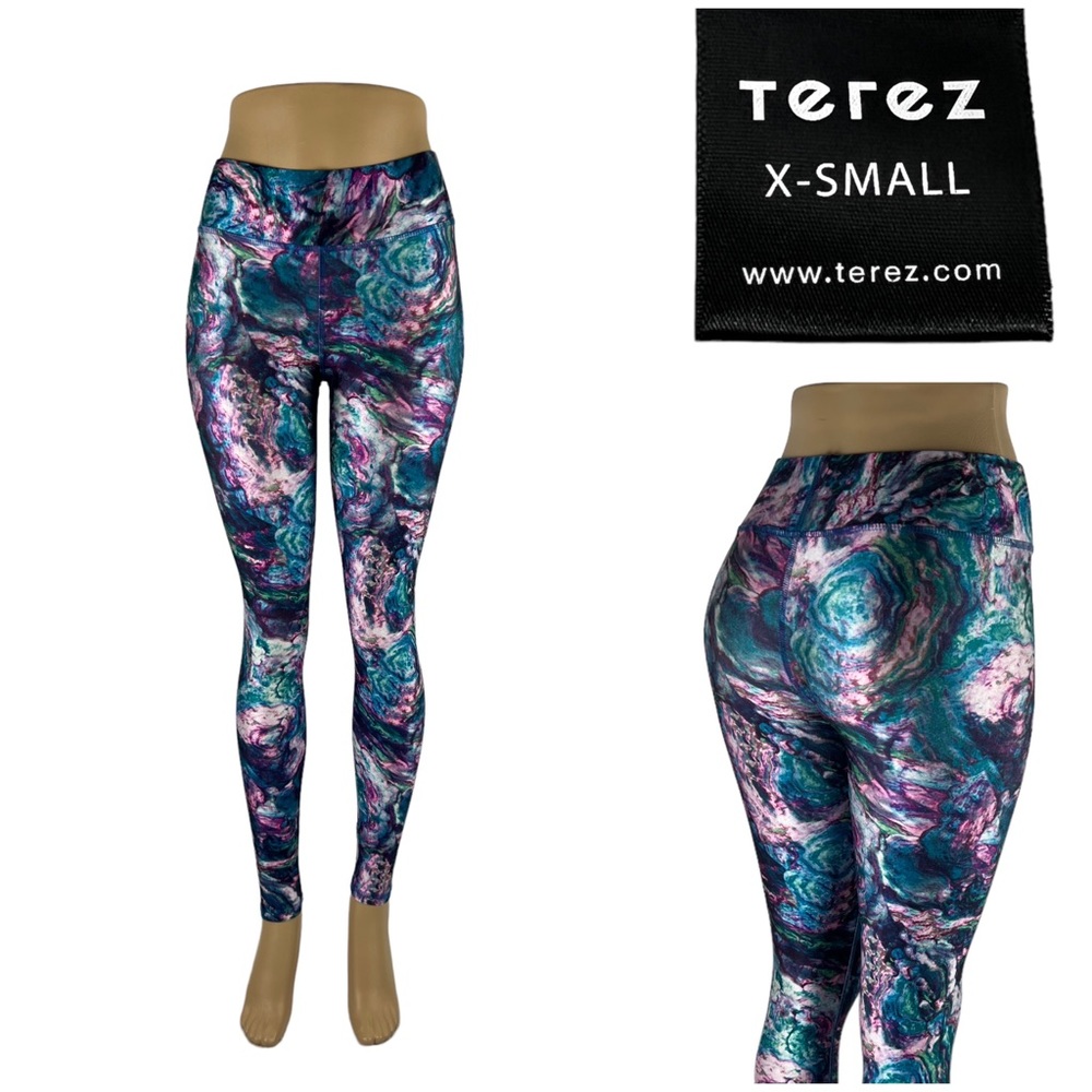 Terez Womens XS Leggings Hi Shine Multicolor Polyester Stretch Galaxy Yoga EUC